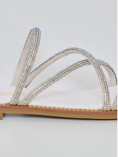 Danae Rhinestone Flat Sandals - White (Girlhood Paris)